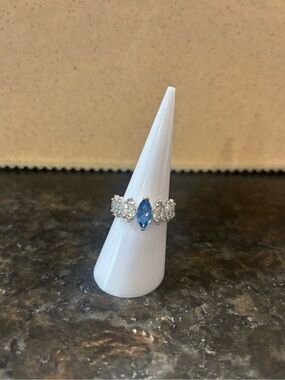 BP Size 7: Blue Marquise Crystal Ring in Silver Tone, Never Worn